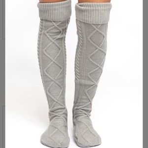 Gray Cable Knit Over the Knee Socks/Stockings